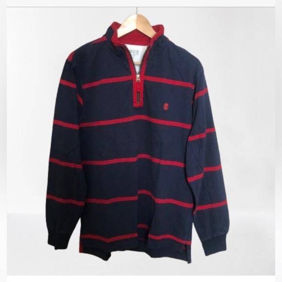 Vintage Classic Izod Navy and Red Striped Rugby Shirt Sweater Small - Picture 1 of 9